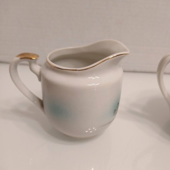 Vintage Nippon Hand Painted China Double Handle Sugar Bowl With Lid & Creamer - Picture 4 of 13